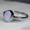 Australian Solid Boulder Opal and Diamond Silver Ring - Size 7.75