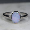 Australian Solid Boulder Opal and Diamond Silver Ring - Size 7.75