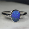Australian Solid Boulder Opal and Diamond Silver Ring - Size 6.75