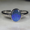 Australian Solid Boulder Opal and Diamond Silver Ring - Size 6.75