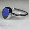 Australian Solid Boulder Opal and Diamond Silver Ring - Size 6.75