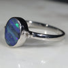 Australian Solid Boulder Opal and Diamond Silver Ring - Size 6.5