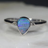 Australian Solid Boulder Opal and Diamond Silver Ring - Size 8.25