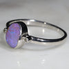 Australian Solid Boulder Opal and Diamond Silver Ring - Size 7.75