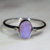 Australian Solid Boulder Opal and Diamond Silver Ring - Size 7.75