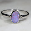 Australian Solid Boulder Opal and Diamond Silver Ring - Size 7.75