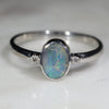 Australian Solid Boulder Opal and Diamond Silver Ring - Size 8.5
