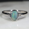 Australian Solid Boulder Opal and Diamond Silver Ring - Size 8.5