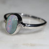 Australian Solid Boulder Opal and Diamond Silver Ring - Size 7.25