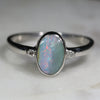 Australian Solid Boulder Opal and Diamond Silver Ring - Size 7.25