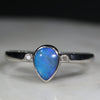 Australian Solid Boulder Opal and Diamond Silver Ring - Size 7.75