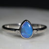Australian Solid Boulder Opal and Diamond Silver Ring - Size 7.75