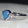 Australian Solid Boulder Opal and Diamond Silver Ring - Size 7.75