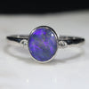 Australian Solid Boulder Opal and Diamond Silver Ring - Size 7