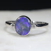 Australian Solid Boulder Opal and Diamond Silver Ring - Size 7