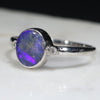 Australian Solid Boulder Opal and Diamond Silver Ring - Size 7