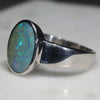 Australian Solid Boulder Opal Silver Ring - Size 7.5