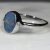 Australian Solid Boulder Opal and Diamond Silver Ring - Size  7.75