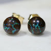 Natural Australian  7mm Boulder Opal Matrix Gold Earring Studs