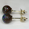 Natural Australian  7mm Boulder Opal Matrix Gold Earring Studs