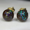 Natural Australian  7mm Boulder Opal Matrix Gold Earring Studs