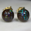 Natural Australian  7mm Boulder Opal Matrix Gold Earring Studs