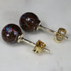 Natural Australian  7mm Boulder Opal Matrix Gold Earring Studs