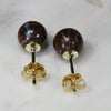 Natural Australian  7mm Boulder Opal Matrix Gold Earring Studs