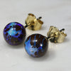 Natural Australian  6.5mm Boulder Opal Matrix Gold Earring Studs
