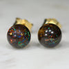 Natural Australian  6mm Boulder Opal Matrix Gold Earring Studs