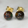 Natural Australian  6mm Boulder Opal Matrix Gold Earring Studs