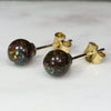 Natural Australian  6mm Boulder Opal Matrix Gold Earring Studs