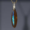 Natural  Australian Boulder  Opal  and Diamond Gold Pendant