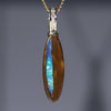 Natural  Australian Boulder  Opal  and Diamond Gold Pendant