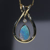 Natural  Australian Boulder  Opal  and Diamond Gold Pendant