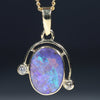 Natural Australian Boulder  Opal  and Diamond Gold Pendant