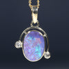 Natural Australian Boulder  Opal  and Diamond Gold Pendant