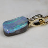 Natural  Australian Boulder  Opal  and Diamond Gold Pendant