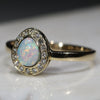 Australian Solid White Opal and Diamond Gold Ring - Size 6.25