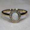 Australian Solid White Opal and Diamond Gold Ring - Size 6.25