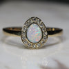 Australian Solid White Opal and Diamond Gold Ring - Size 6.25