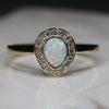 Australian Solid White Opal and Diamond Gold Ring - Size 6.25