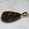 Natural Opalizied Wood Fossil and Diamond Gold Pendant