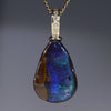 Natural Australian Boulder Opal and Diamond Gold Pendant