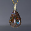 Natural  Australian Boulder Opal Matrix and Diamond Gold Pendant
