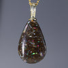 Natural Opalizied Wood Fossil and Diamond Gold Pendant
