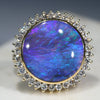 Large Natural Australian Black Opal and Diamond 18k Gold Ring -Size 9.25