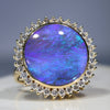 Large Natural Australian Black Opal and Diamond 18k Gold Ring -Size 9.25