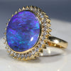 Large Natural Australian Black Opal and Diamond 18k Gold Ring -Size 9.25