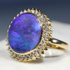 Large Natural Australian Black Opal and Diamond 18k Gold Ring -Size 9.25